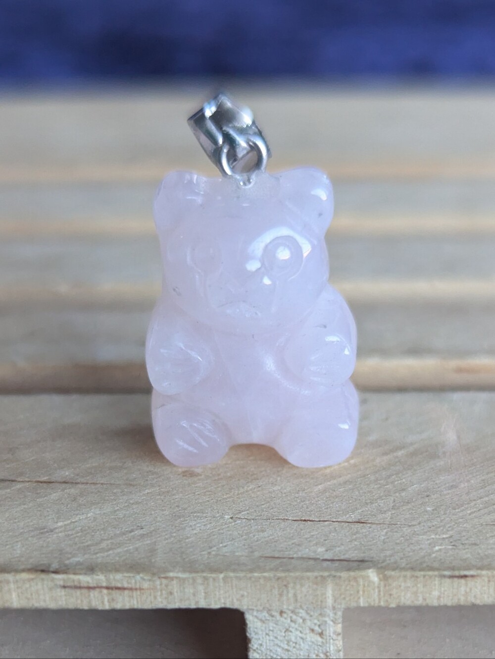 Crystal GUMMY BEAR Pendant ❤️ Rose Quartz carved mini Necklace Charm